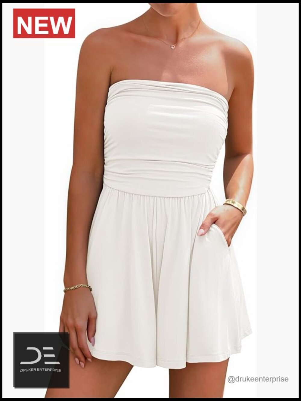 Strapless Tube Romper with Pockets Summer Boho Loose Short Jumpsuit